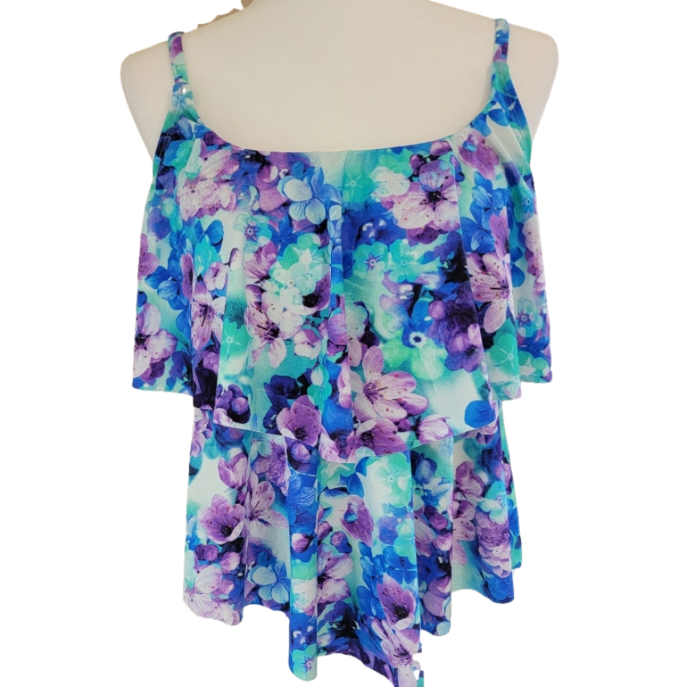 Maxine Of Hollywood Azul Floral Print Swim Top Size 14